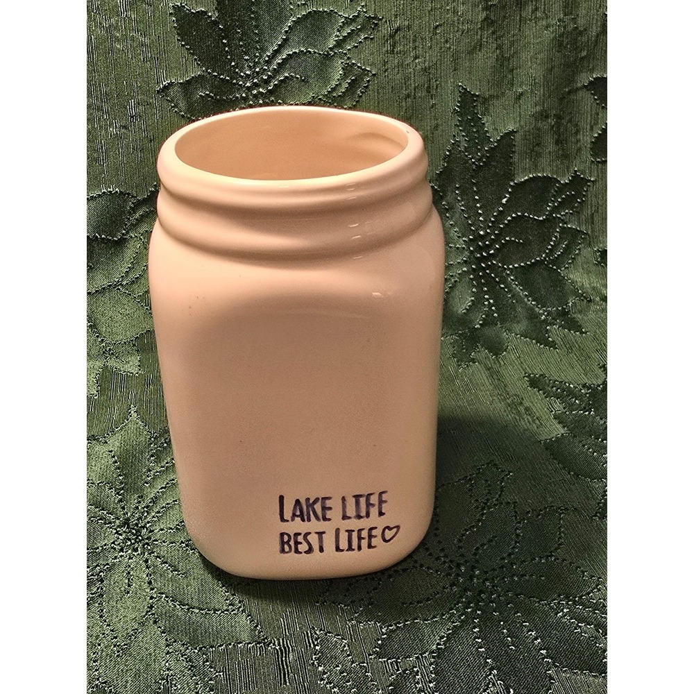 Debi Lilly Lake Life Best Life Mason Jar Ceramic Vase Holder Decor‎ Navy Text